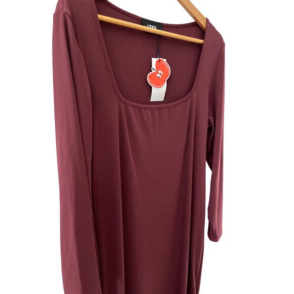 CIDER Solid Square Neck Long Sleeve‎ Ribbed Midi Dress in Wine Size XL - Picture 6 of 10